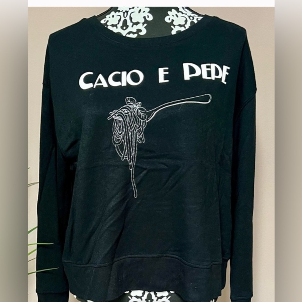 NWT Jane + Delancey Black Graphic Cacio E Pepe Women's Pullover Sweater